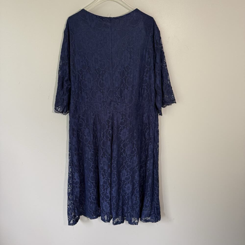 Pinup Fashion Lace Dress Women's Plus Sz 24W Navy Blue Lined Lace Stretch NEW - Picture 5 of 6